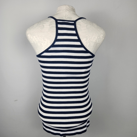 Y2K Vintage Old Navy White Stripped Thin Strap Henley Ribbed Tank Top Size M - Picture 3 of 10